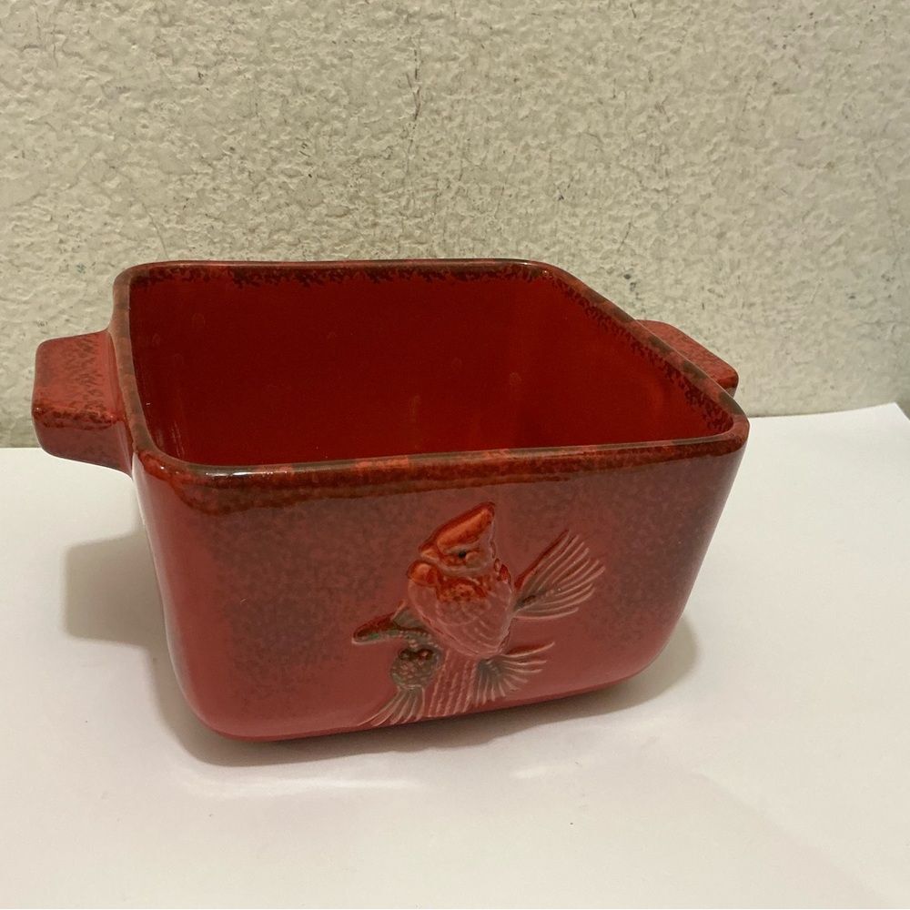 Cardinal Baking Dish~Teleflora Holidays Square, Red Stonewear Dish Oven to Table